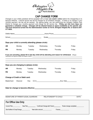 CAP CHANGE FORM Arlington Heights Park District