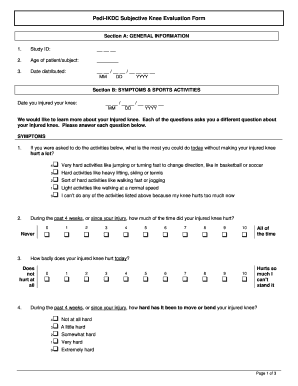 Pedi IKDC Subjective Knee Evaluation Form Sports Med Sportsmed