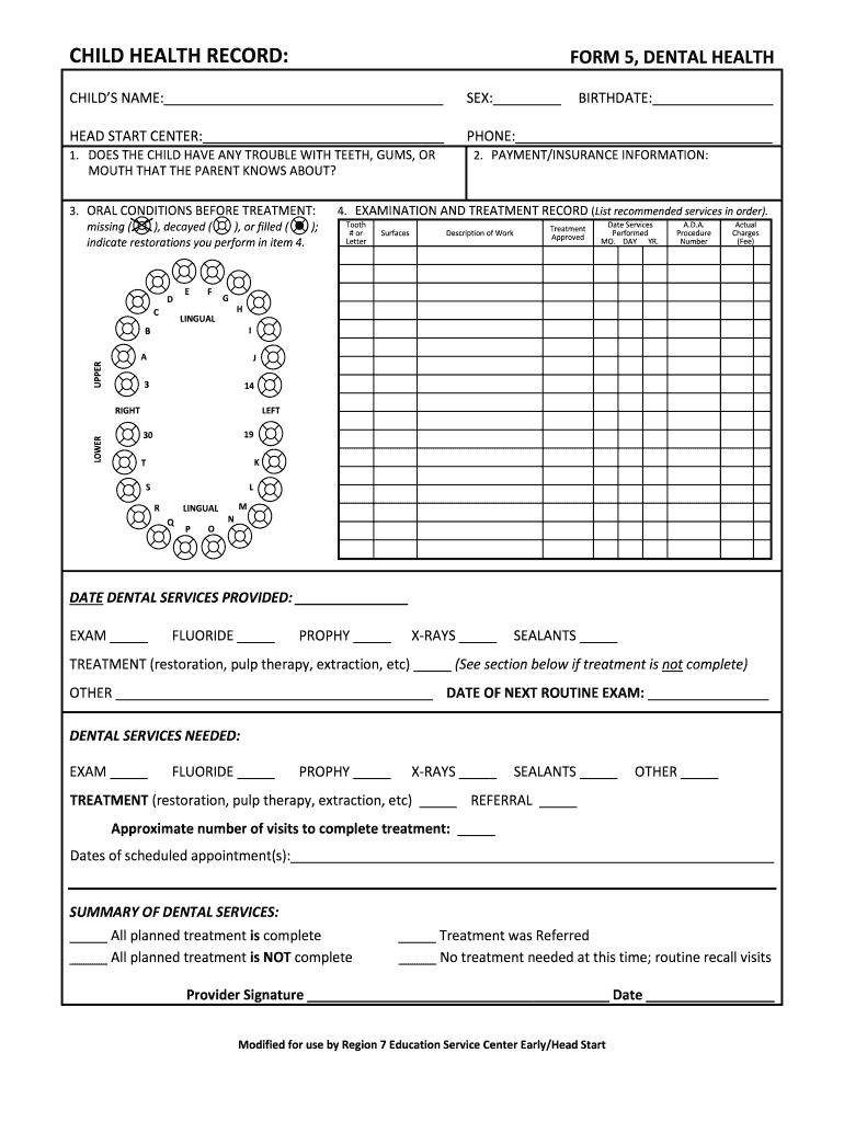 Form 5 Dental Health