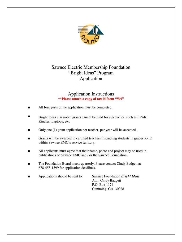 Sawnee Electric Membership Foundation Bright Ideas Program  Form