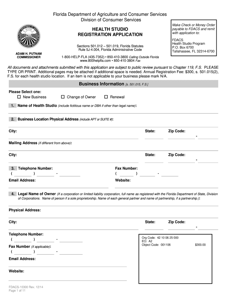  Health Studio Registration BApplicationb Florida Department of Bb 2014-2024