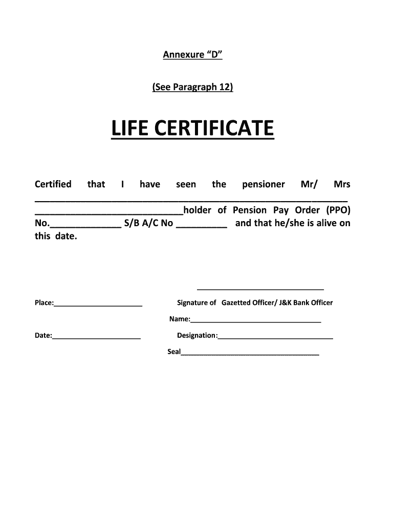 Life Certificate  Form