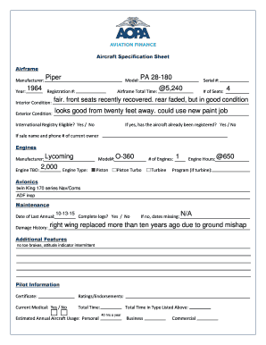 Aircraft Spec Sheet  Form
