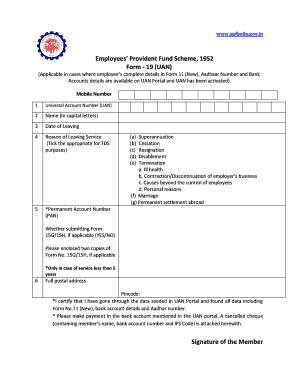 Employees Provident Fund Scheme 1952 Form 19