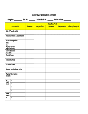 Source Data Verification Checklist  Form