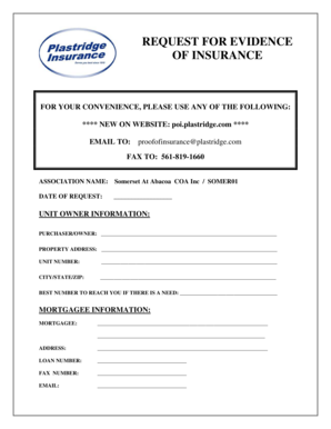  Request for Evidence of Insurance Template 2013