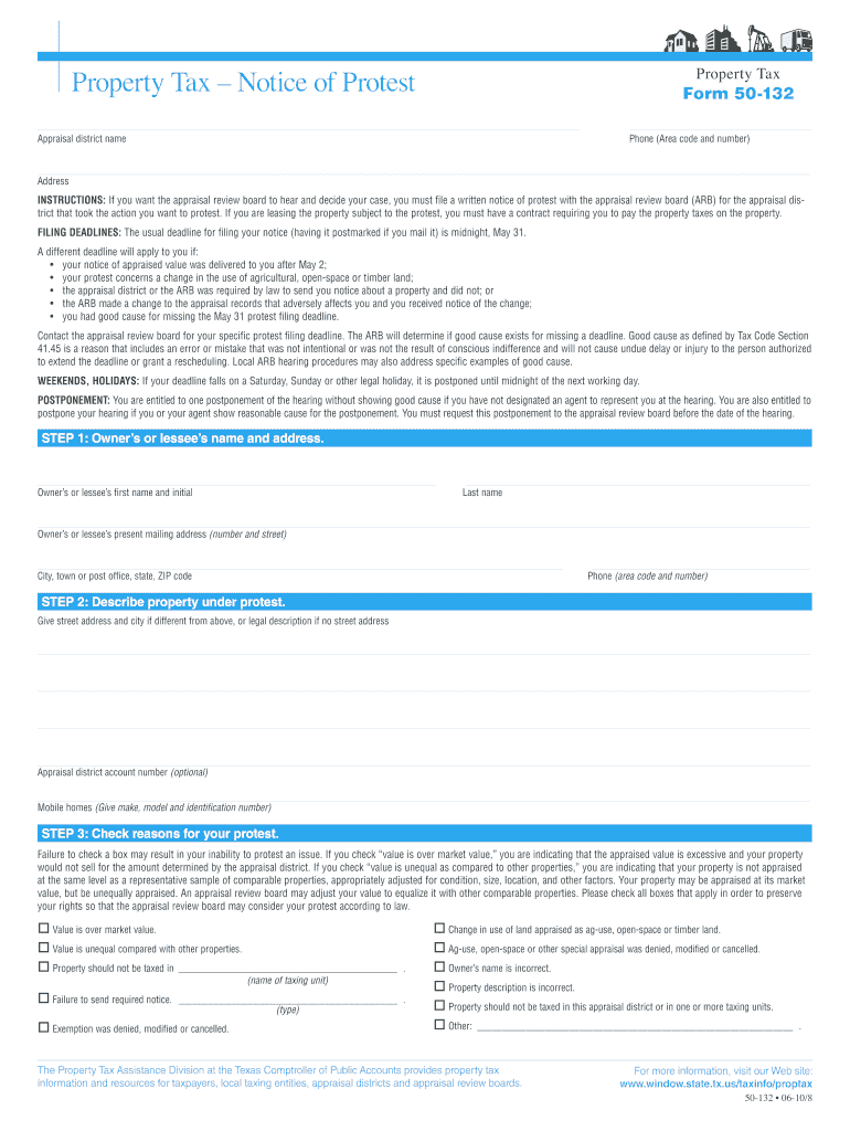  INSTRUCTIONS If You Want the Appraisal Review Board to Hear and Decide Your Case, You Must File a Written Notice of Protest with 2020