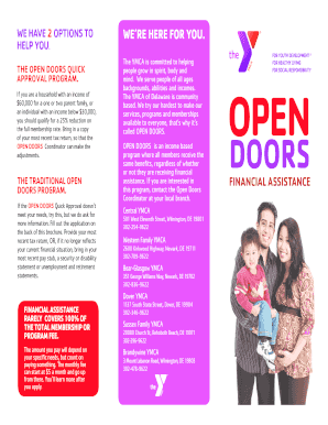 Open Doors Application the YMCA of Delaware Ymcade  Form