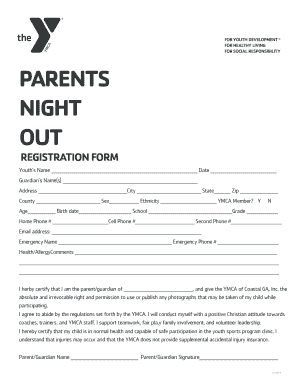 Parents Night Out Sign Up Sheet  Form
