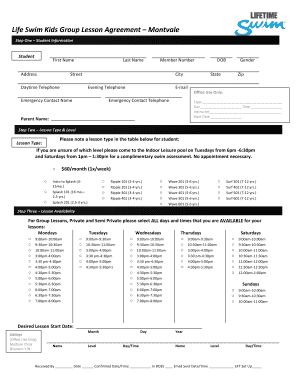 MTV Swim Lesson Registration Lifetime Fitness  Form