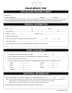 Palm Beach Tan Application  Form