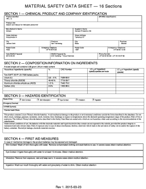 MATERIAL SAFETY DATA SHEET 16 Sections SECTION 1 CHEMICAL PRODUCT and COMPANY IDENTIFICATION Product Identifier HPL2 WHMIS Class  Form