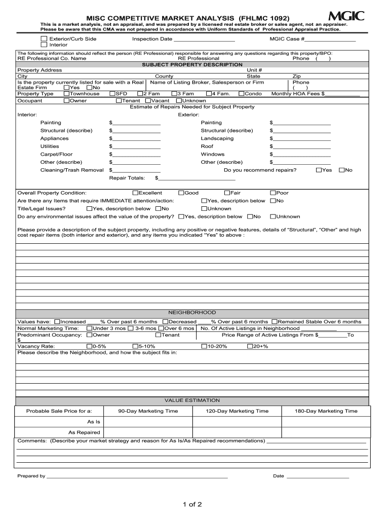 MISC COMPETITIVE MARKET ANALYSIS FHLMC 1092  Form