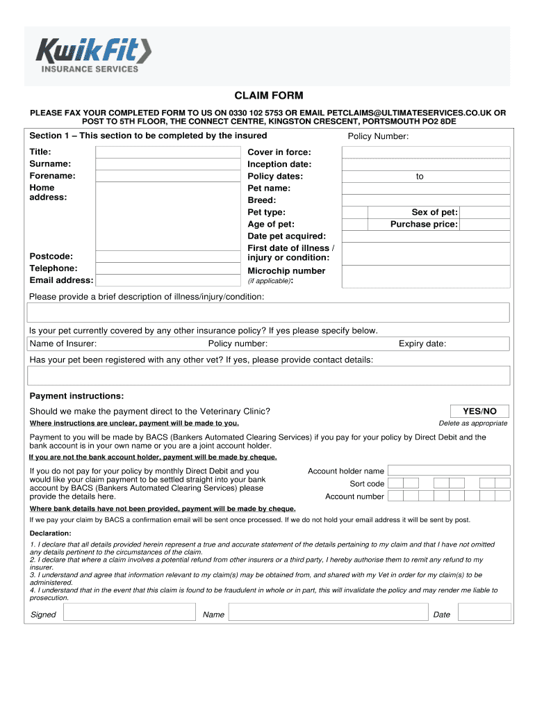 Kwik Fit Claim Form