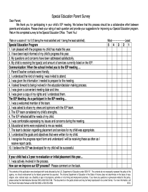 Special Education Parent Survey  Form