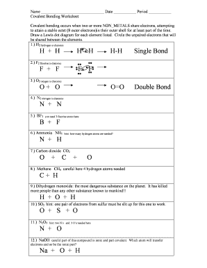 Types of Chemical Bonds Worksheet  Form