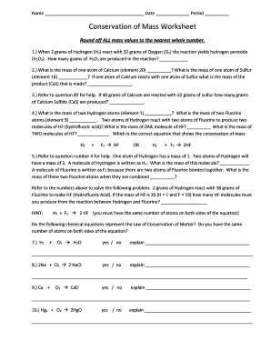 Conservation of Mass Worksheet PDF  Form