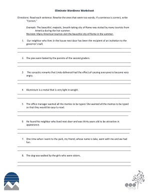 Eliminating Wordiness Worksheet with Answers  Form