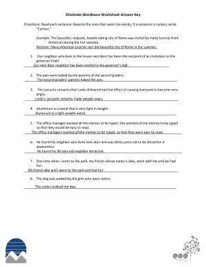 Eliminating Wordiness Worksheet with Answers  Form