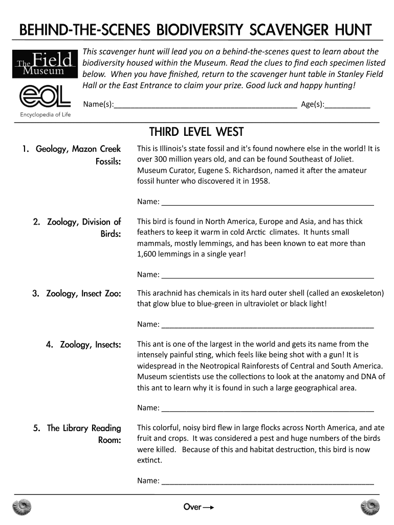 Field Museum Scavenger Hunt  Form