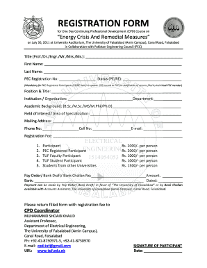 Pec Registration Number  Form