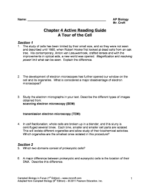 Chapter 4 Active Reading Guide a Tour of the Cell  Form