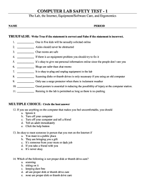 Computer Lab Safety Test  Form