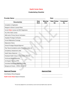 Physician Credentialing Checklist  Form