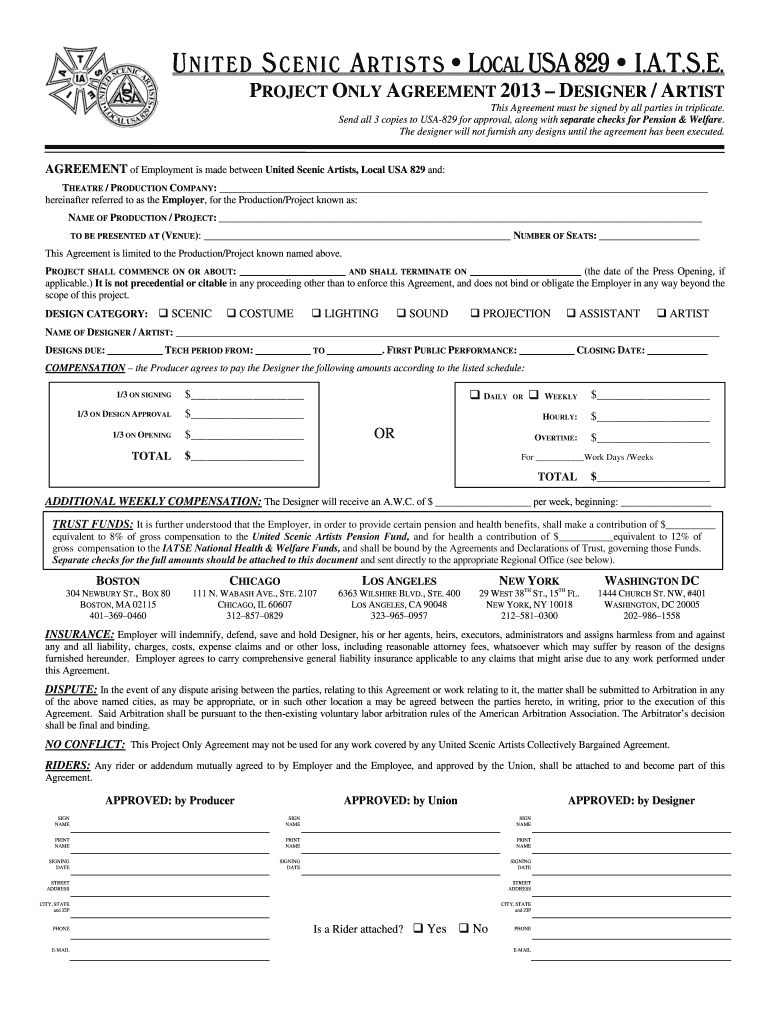  Usa 829 Project Only Agreement 2013-2024