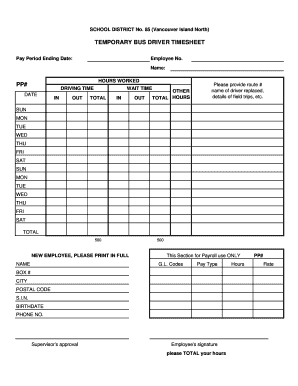 Driver Timesheet Template  Form