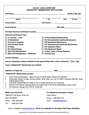 IBEW LOCAL UNION 46 ASSOCIATE MEMBERSHIP APPLICATION Ibew46  Form