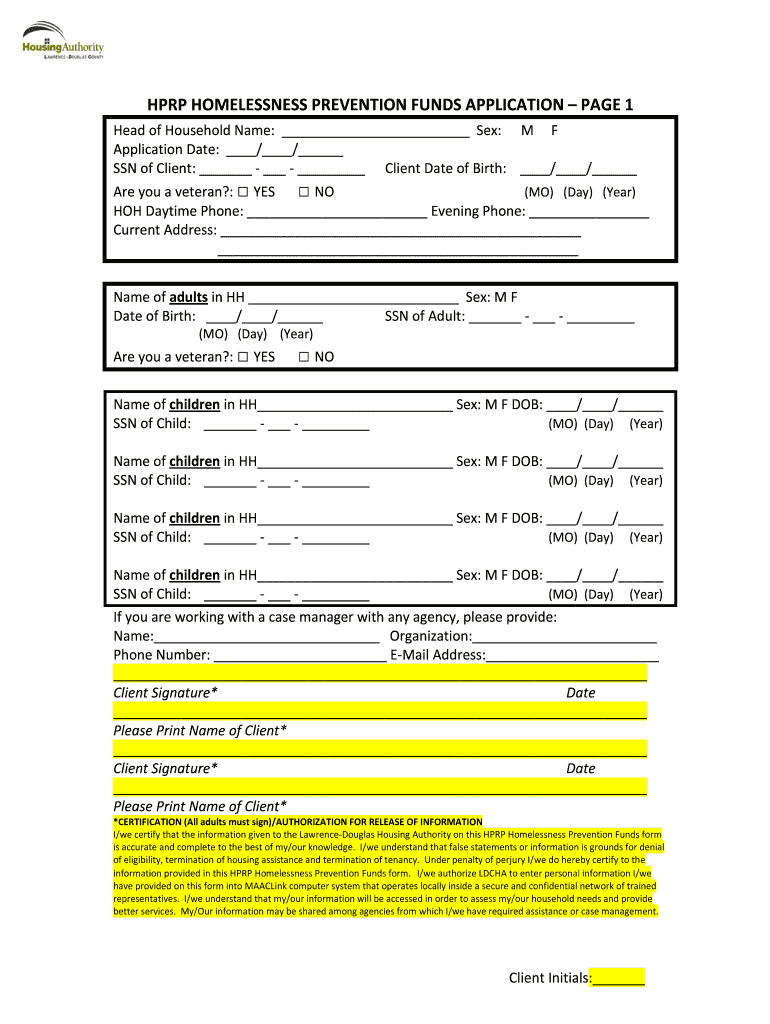 HOMELESSNESS PREVENTION APPLICATION LAWRENCEDOUGLAS COUNTY HOUSING AUTHORITY is This the Right Application for Me  Ldcha  Form