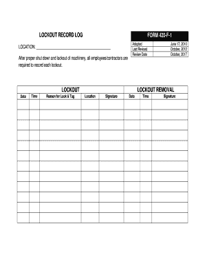 LOCKOUT RECORD LOG FORM 420 F 1 HPEDSB Homepage Hpedsb on