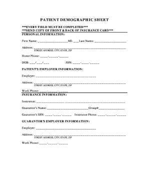 PATIENT DEMOGRAPHIC SHEET Fondren Orthopedic Group  Form