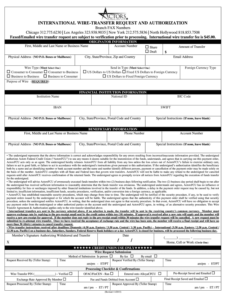  Wire Transfer Form Template 2015-2024