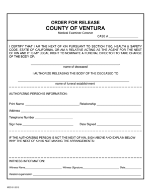 Ventura County Coroner Release Form ISOC