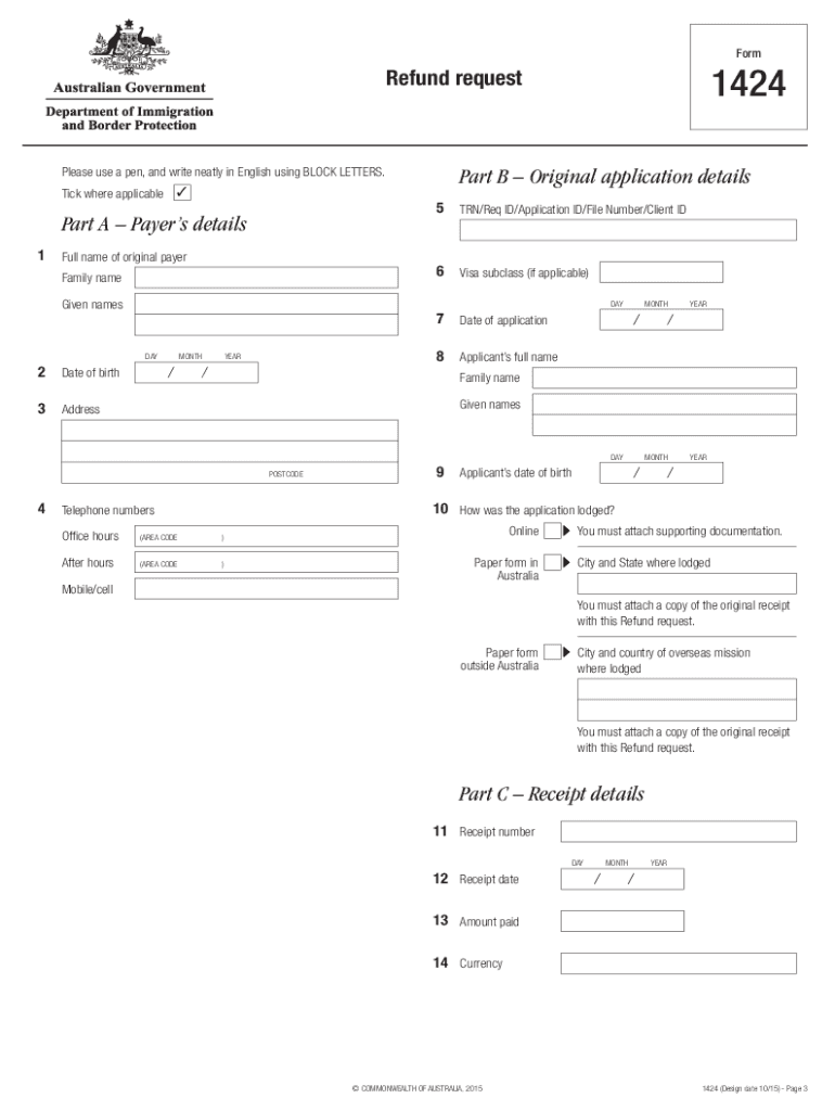 Form 1424 Refund Request