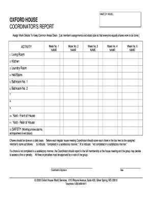 Coordinators Report Oxford Houses  Form