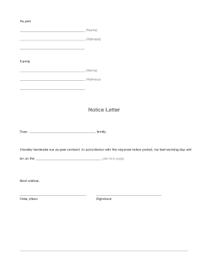 Au Pair Termination Letter  Form