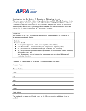 Nomination for the Robert E Roundtree Rising Star Award Publicpower  Form