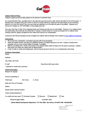 Caltrain Monthly Pass Refund  Form