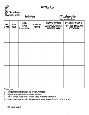 CCTV Log Book  Form