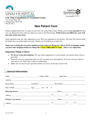 CNC Pain Consultation Treatment Center Hospitals Unm  Form