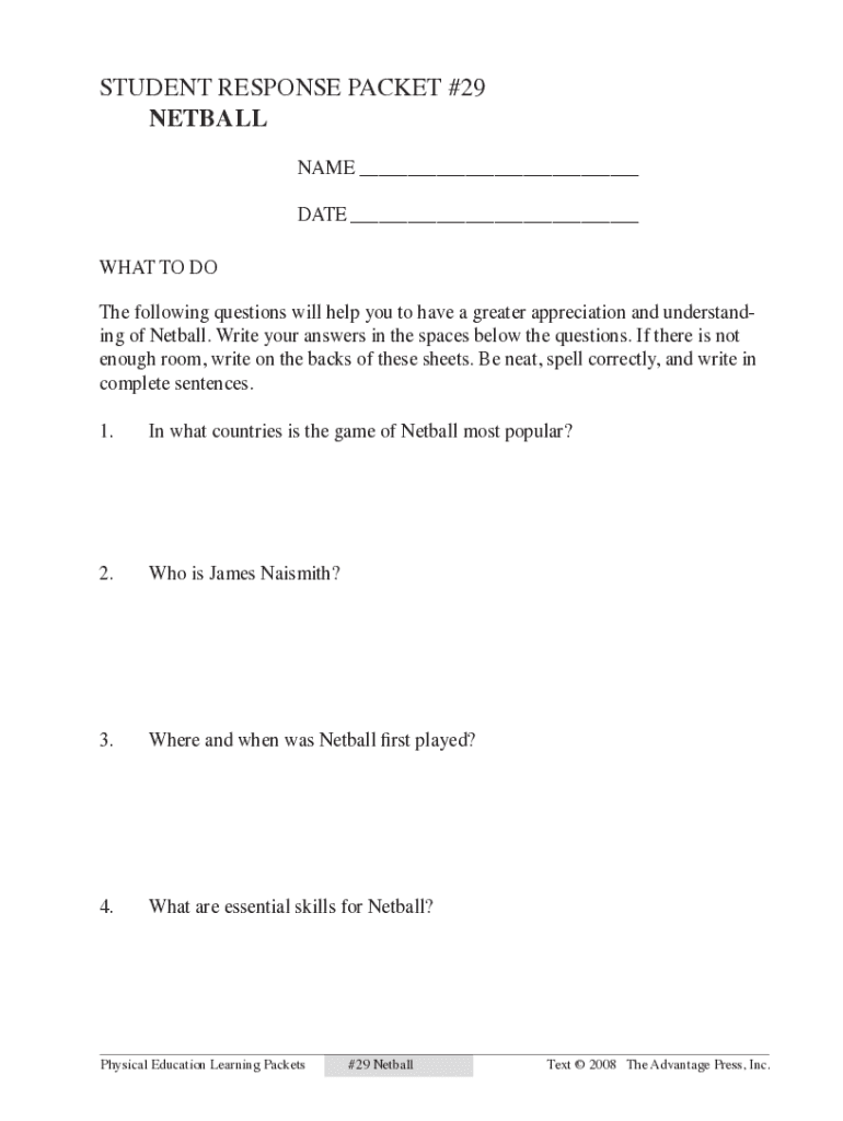 Netball Crossword Answers  Form