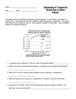 Relationship of Transported Particle Size to Water Velocity Worksheet Answer Key  Form