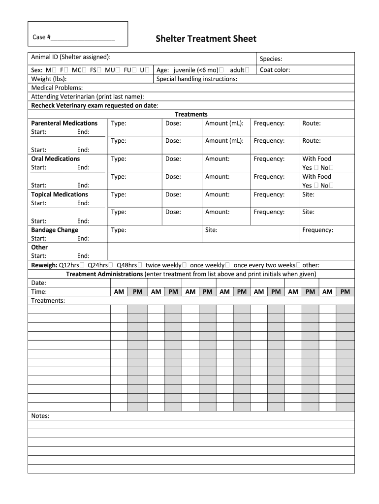 Treatment Sheet  Form