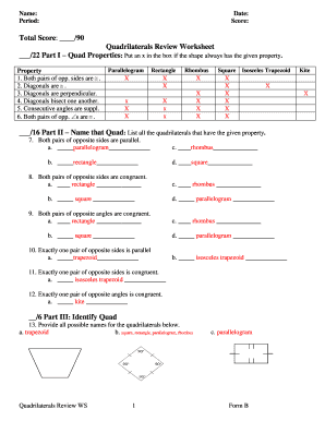 Quadrilaterals Review Worksheet  Form