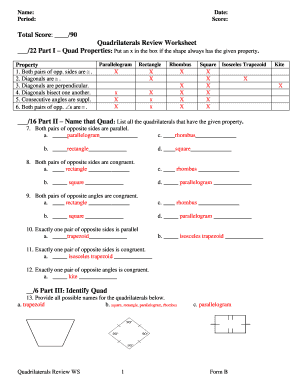 Quadrilaterals Review Worksheet Form