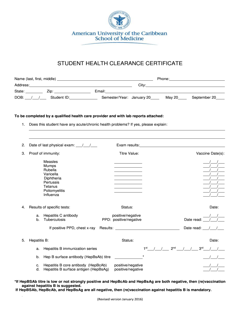 Get and Sign Health Clearance Certificate 2016-2022 Form