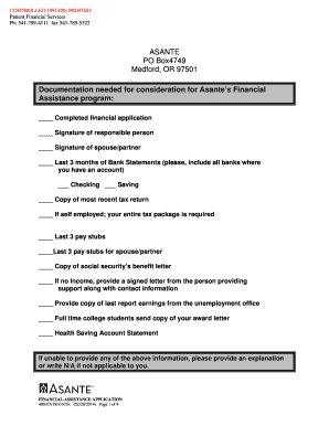 Asante Financial Assistance  Form